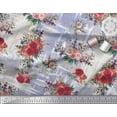 thumbnail image 2 of Soimoi Blue Cotton Duck Fabric Leaves & Ranunculus Floral Print Fabric by Yard 42 Inch Wide, 2 of 3