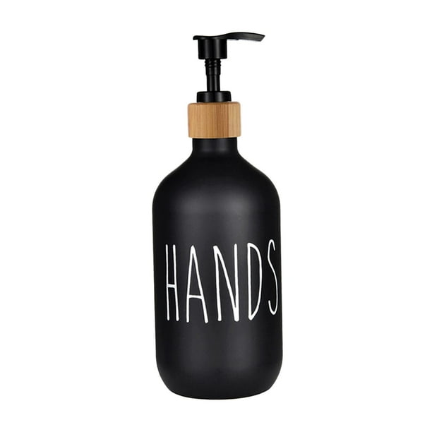 Dispensador de jabón manual reutilizable de 500 ml para encimera de baño. Botella de líquido. manos negras