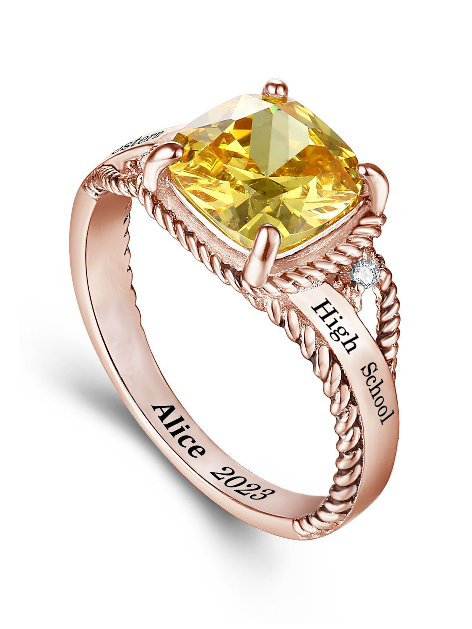 Mementos PJM Custom Class Rings for Women High School College Graduation-Sterling Silver/Rose Gold