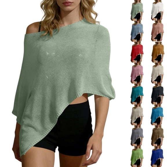 APEXFWDT Summer Ponchos for Women Lightweight Mesh Sheer Cover Up Off the Shoulder Cape Top Vacation Outfits