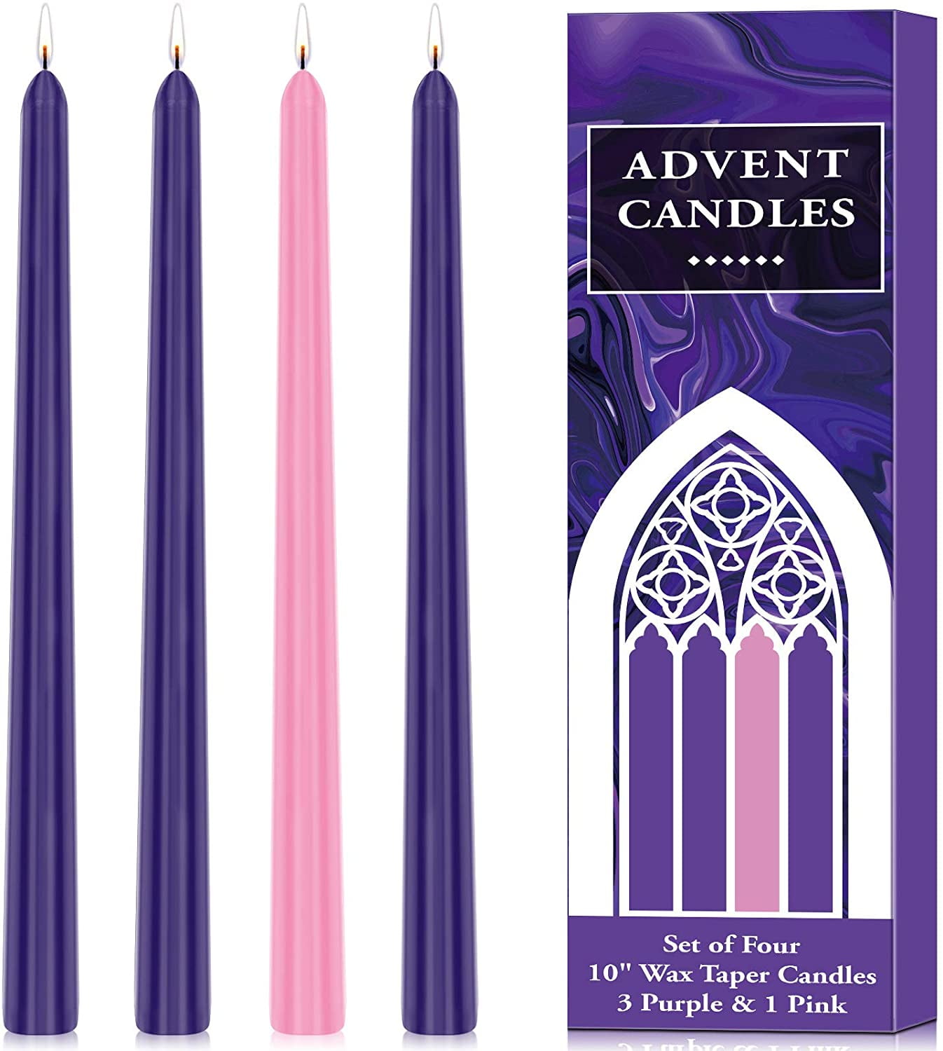 Church and Celebrations BRUBAKER 4 pcs Advent Candles Purple and Pink Made in Europe Unscented and Dripless 10 Inch Taper Candles for Christmas