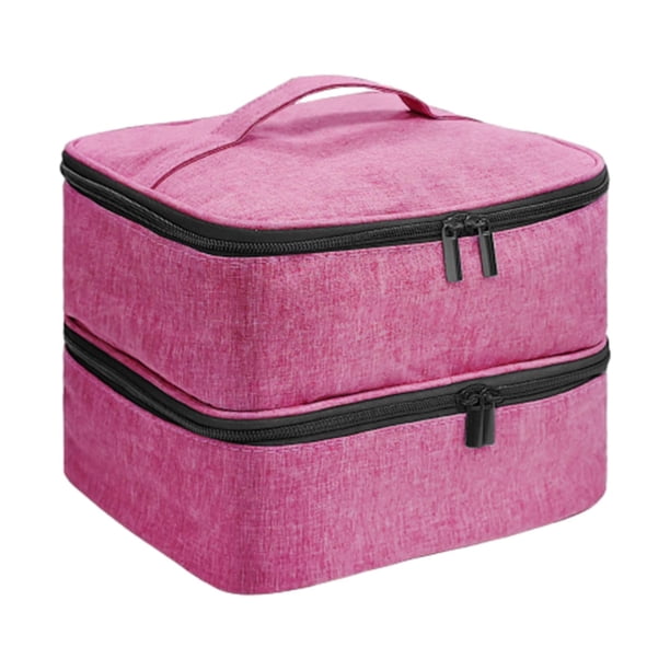 Bolsa de transporte, bolsa de almacenamiento, estuche organizador de esmalte de uñas de viaje, bolsillo con cremallera para maquillaje rojo violeta