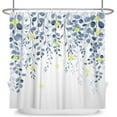 thumbnail image 5 of Blue Shower Curtain, Blue Leaves Yellow Floral Eucalyptus Leaf Pattern Botanical Bath Curtains Waterproof Fabric with Hooks for Home Decor, 72Wx72H, 5 of 6