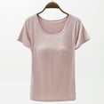 thumbnail image 4 of Camiseta de mujer de manga corta con almohadilla para el pecho de verano, sujetador de color liso, media manga, se puede usar como camisa de fondo, 4 of 6