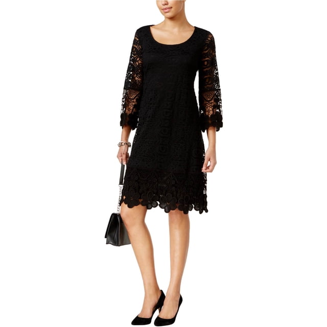 Alfani Womens Crochet-Trim A-line Dress, Negro, XS