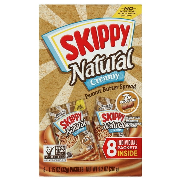 SKIPPY Natural Creamy Peanut Butter Individual Squeeze Packs, 1.15 oz (64 Pouches)