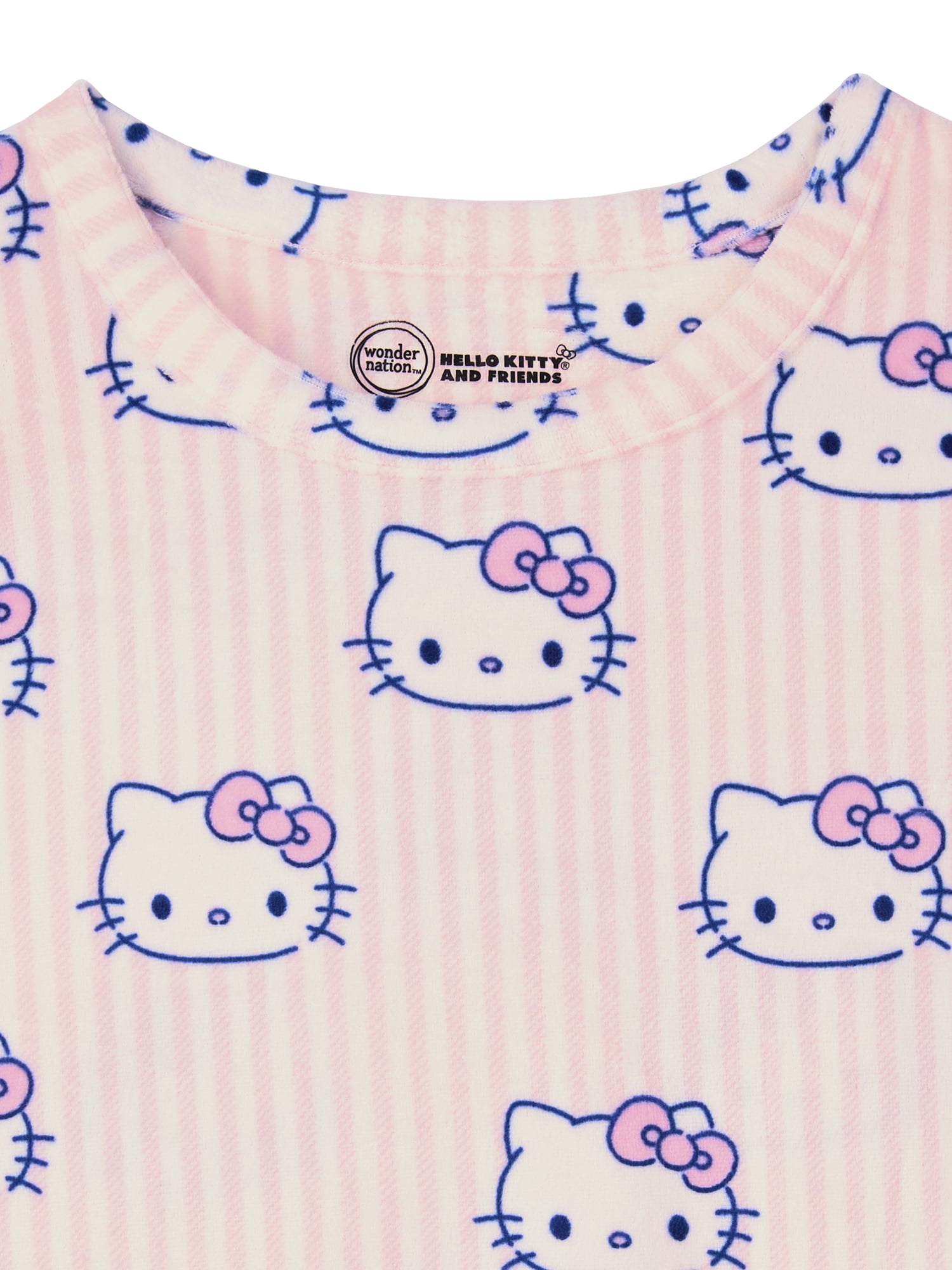 Wonder Nation Hello Kitty Girls Long Sleeve Top and Sleep Pant Pajama Set, 2-Piece, Sizes 4-18
