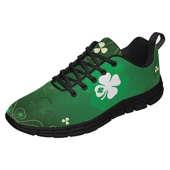 St Patricks Day Shoes for Women Breathable Running Sneakers Men Green Four Leaf Clover Shoes for Irish Festival Gift Black Size 3.5