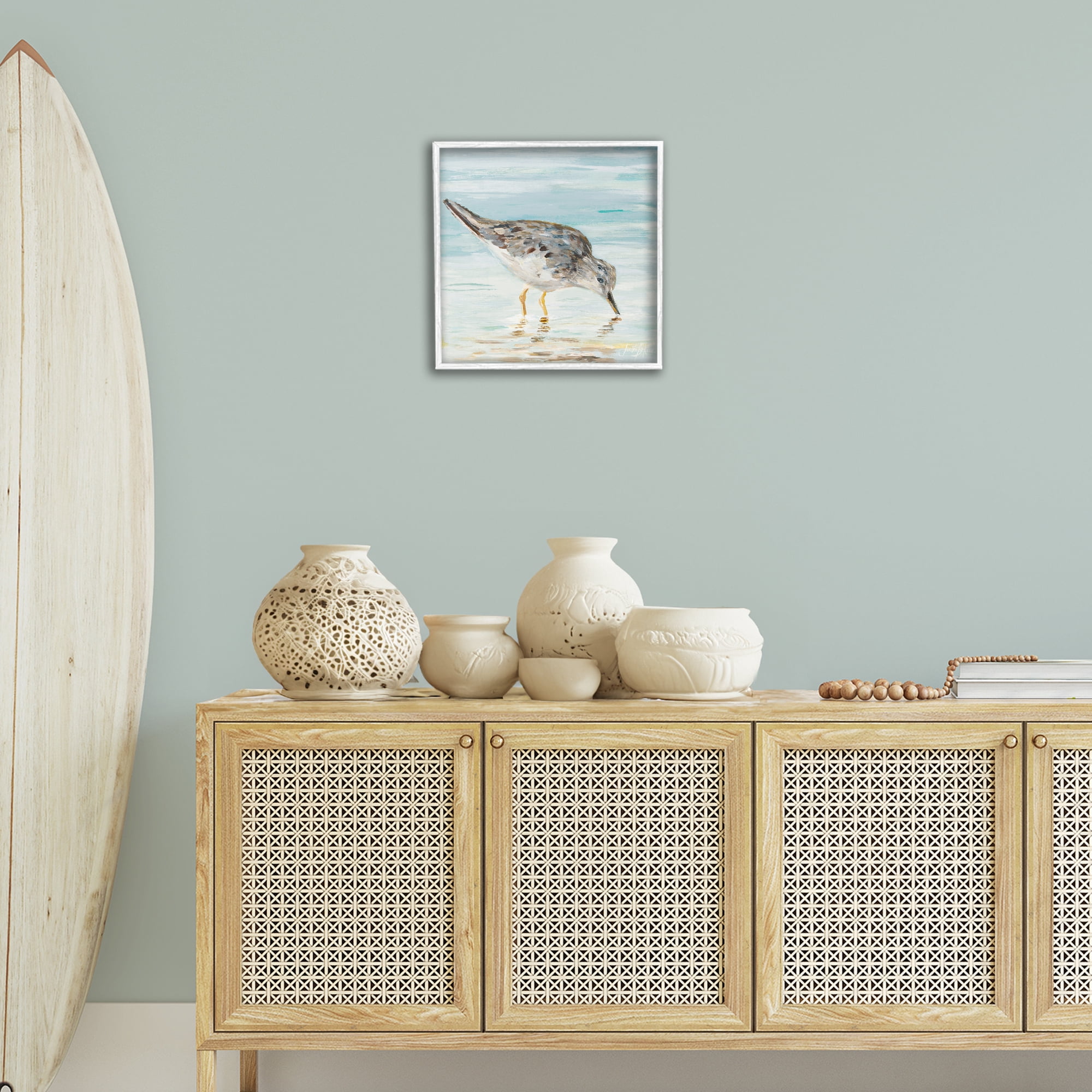 Stupell Industries Grey Beach Sandpiper Animals & Insects Painting White Framed Art Print Wall Art, 17 x 17