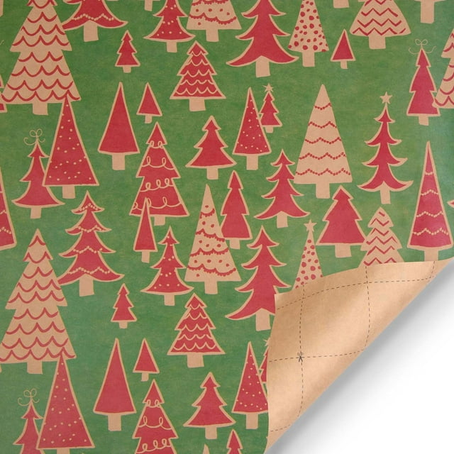 PVCS Papier d'Emballage Réversible de Vacances, Rustique Noël (Lot de 1, 145 Pi2 Total) Sapin de Noël