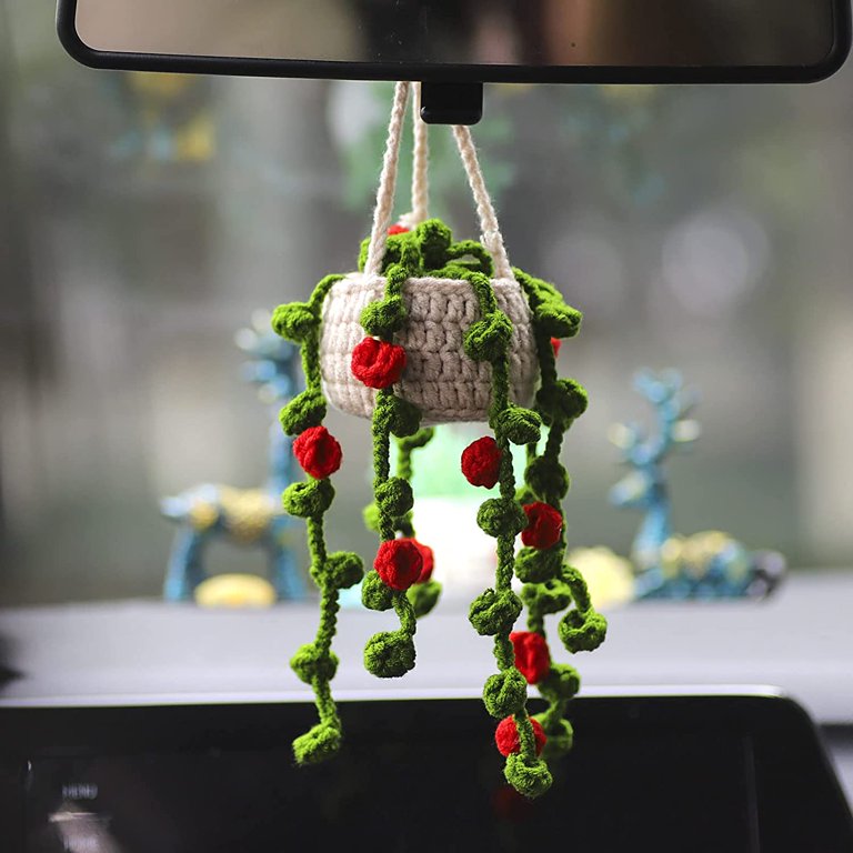 Cute Crochet Plant Car Mirror Hanging Accessories,Triani Handmade