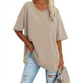 thumbnail image 6 of Scyoekwg Summer Casual Tops for Women Trendy Short Sleeve T Shirts Loose Comfy Blouse Tshirt V-Neck Basic Tops Going Out Tops Classic Solid Color T Shirt (Beige,XXL), 6 of 6