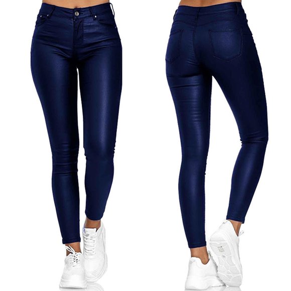 Solid Faux Leather Pants, High-Waist Design, Pockets + Button Closures, Casual Streetwear, For Women, Daily Wear, Fashion Long Bottoms, Versatile Outfit Pieces, Synthetic Material, Urban Style,