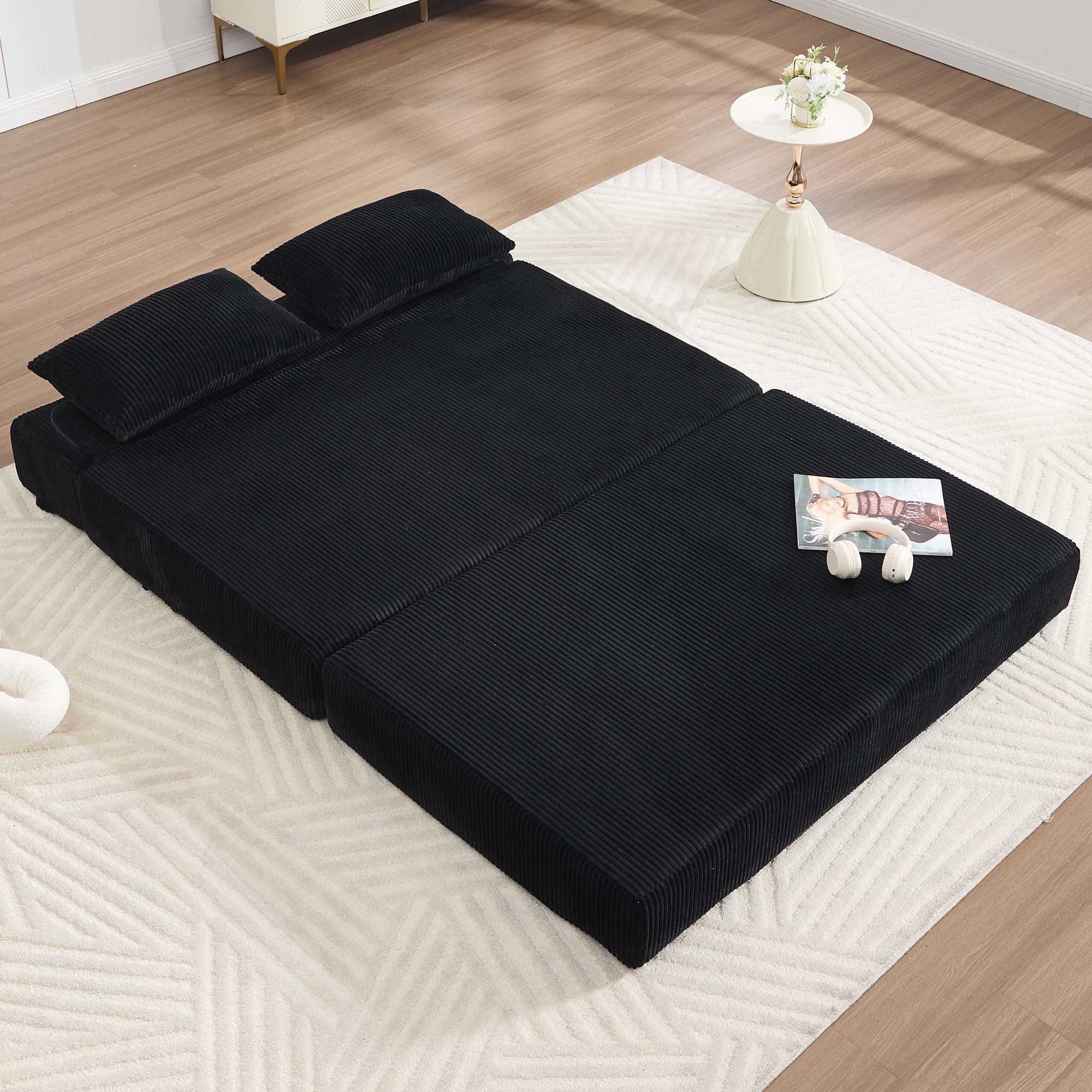 Miniyam Black Heavy-Duty Sofa Bed, 55"x80" Ergonomic Sleeper Chair for Office, Converts from 33"W Seat to Guest Bed, Durable Foldable Design