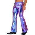 thumbnail image 4 of JanJean Men's Shiny Metallic Fashion Dance Pants Holographic Disco Flared Pants Bell Bottom Trousers Colorful XL, 4 of 7