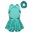 thumbnail image 2 of Alvivi Girls Sequin Dance Dress Sleeveless Skirted Leotard with Hair Tie Hip Hop Jazz Dance Performance Costume Lake Green 14, 2 of 6