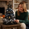 thumbnail image 2 of Halloween Fabric Tree for Tabletop Decor, Spooky Home Topper with Glowing Windows for Indoor Home Display, Layered Quilted Ornament for Fall Seasonal Accent, 2 of 7