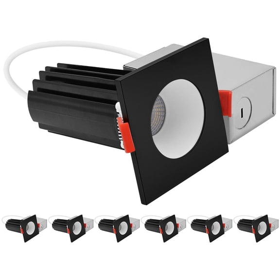 LUXRITE 2 In. LED Recessed Light, Round White & Square Black Interchangeable Trim, 5CCT, 1000LM, 15W, Dimmable 6 Pack