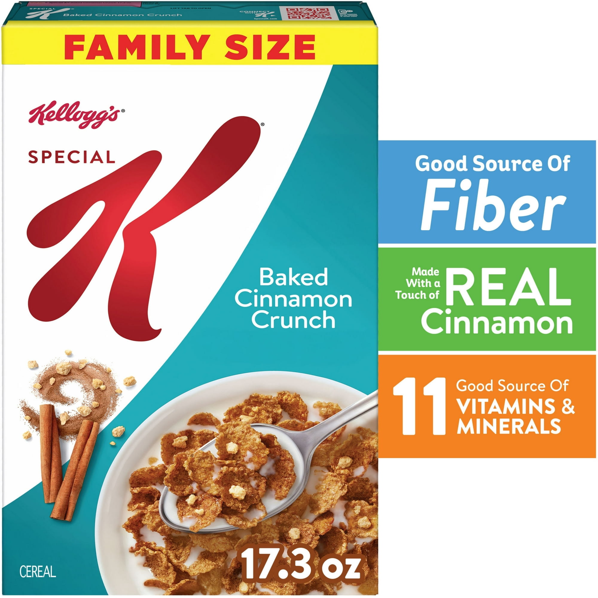 Kellogg's Special K Baked Cinnamon Crunch Breakfast Cereal, Good Source of Fiber, Family Size, 17.3 oz