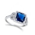 thumbnail image 4 of Square Blue Simulated Sapphire Bridal Halo Ring 925 Sterling Silver Band CZ Female Size 7, 4 of 4