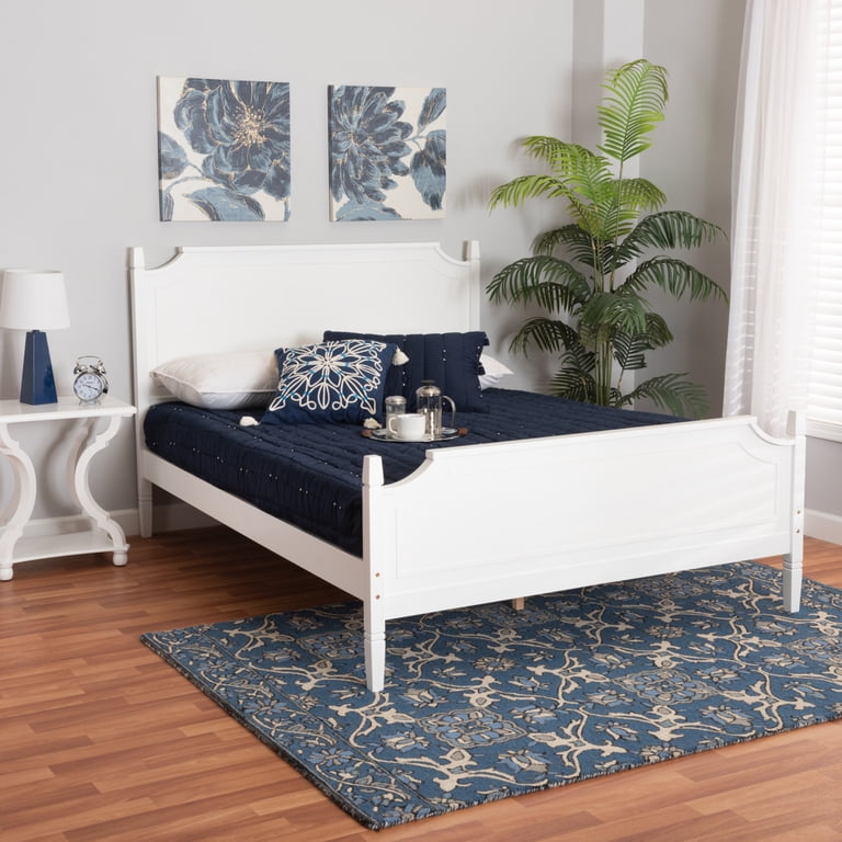 Baxton Studio Mariana Platform Bed – White Wood Twin Size With Scalloped Corners, No Box Spring Needed