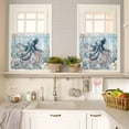thumbnail image 4 of Ocean Octopus Kitchen Curtains and Valances Set, Starfish Coral Flower Blue Theme Rod Pocket Window Valance 18 Inch Window Curtain Panels for Living Room Bedroom Laundry, 27.5x24in, 3 Pieces, 4 of 7