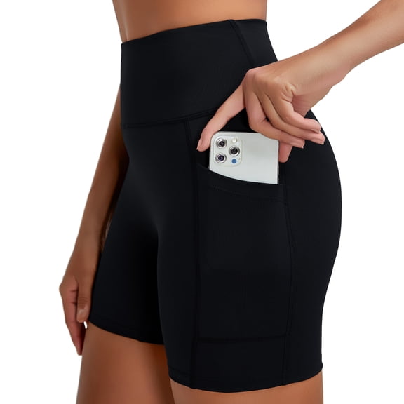 RUNNING GIRL Women’s High Waisted Biker Shorts with Side Pockets, Tummy Control Stretch Workout Shorts for Yoga Gym Running