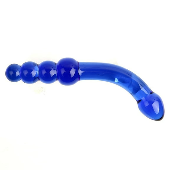 Blue Crystal Beads Glass Curved Body Massager Personal Massage Wand