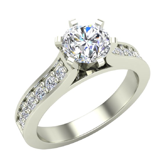 1 Carat Round Cut Accented Cathedral Style Diamond Engagement Ring for Women 14k White Gold