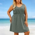 thumbnail image 1 of XiYing Robes d'Été pour Femmes, Robe de Plage en Maille Grande Taille pour Femmes à Col en V, Ajourée, Fendue, Sans Manches, TG-5X,, 1 of 6