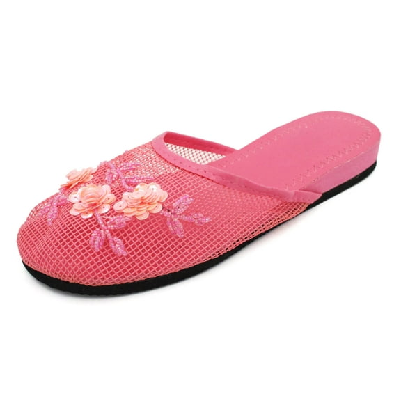 LAVRA Women's Sequin Mesh Slide Beaded Chinese Slippers Floral Embellished Shoes