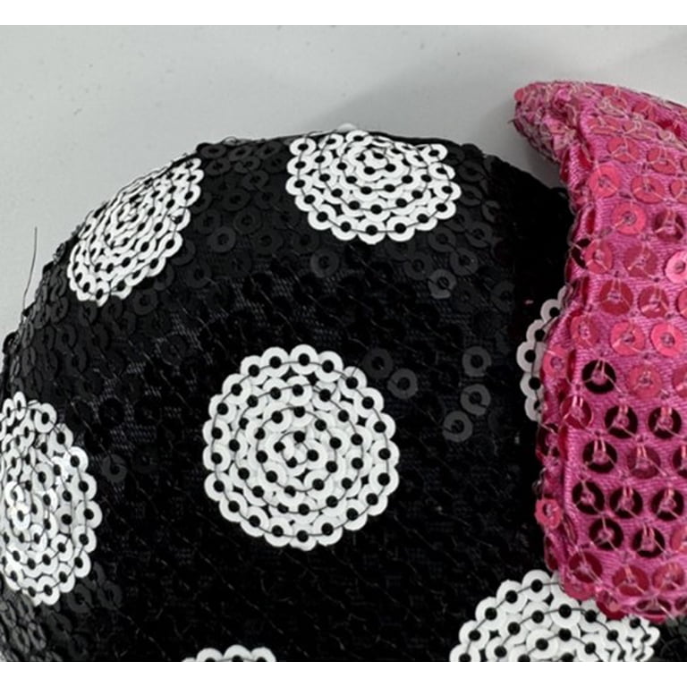 Pink Polka Dot Sequin Bow Headband Disney Parks Minnie Mouse Navy Blue Polka Dot Ears Pink  main image 2