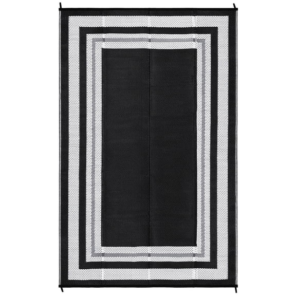 EastVita 9 x 12 ft Plastic Black White Rectangular Beach Front Porches Patio Picnic RV Camping Garage Geometry Modern Area Rug