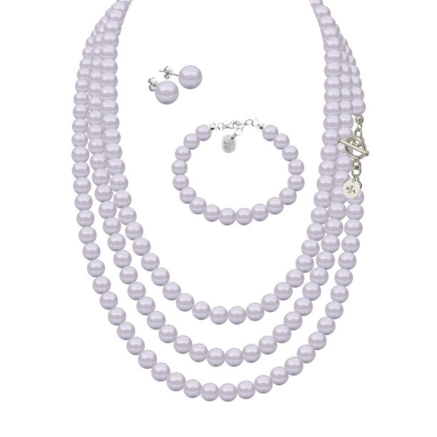 Set Collar Triple Aretes Pulsera Zvezda Plata 0.925 Mujer lila Unitalla