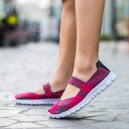 

Women Flat Shoes Elastic Woven Breathable Lightweight Anti-slip Wear-resistant Shoes for Summer