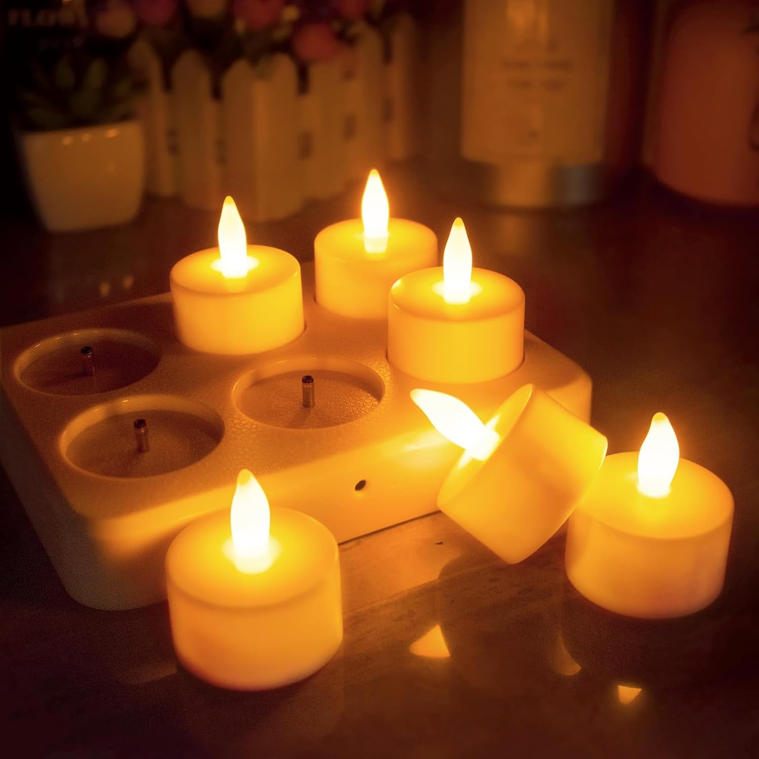 HL Rechargeable Tea Lights Flameless Candles with Remote,Flickering LED Candles with Timer Battery Operated Candles,for Home Seasonal Halloween Decor Flameless Centerpiece Table Decorations,6 Pack