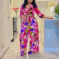 thumbnail image 2 of AURA Womens Two Piece Outfit Tie Front Lapel Long Sleeve Shirt Wide Leg Pants Set, 2 of 10