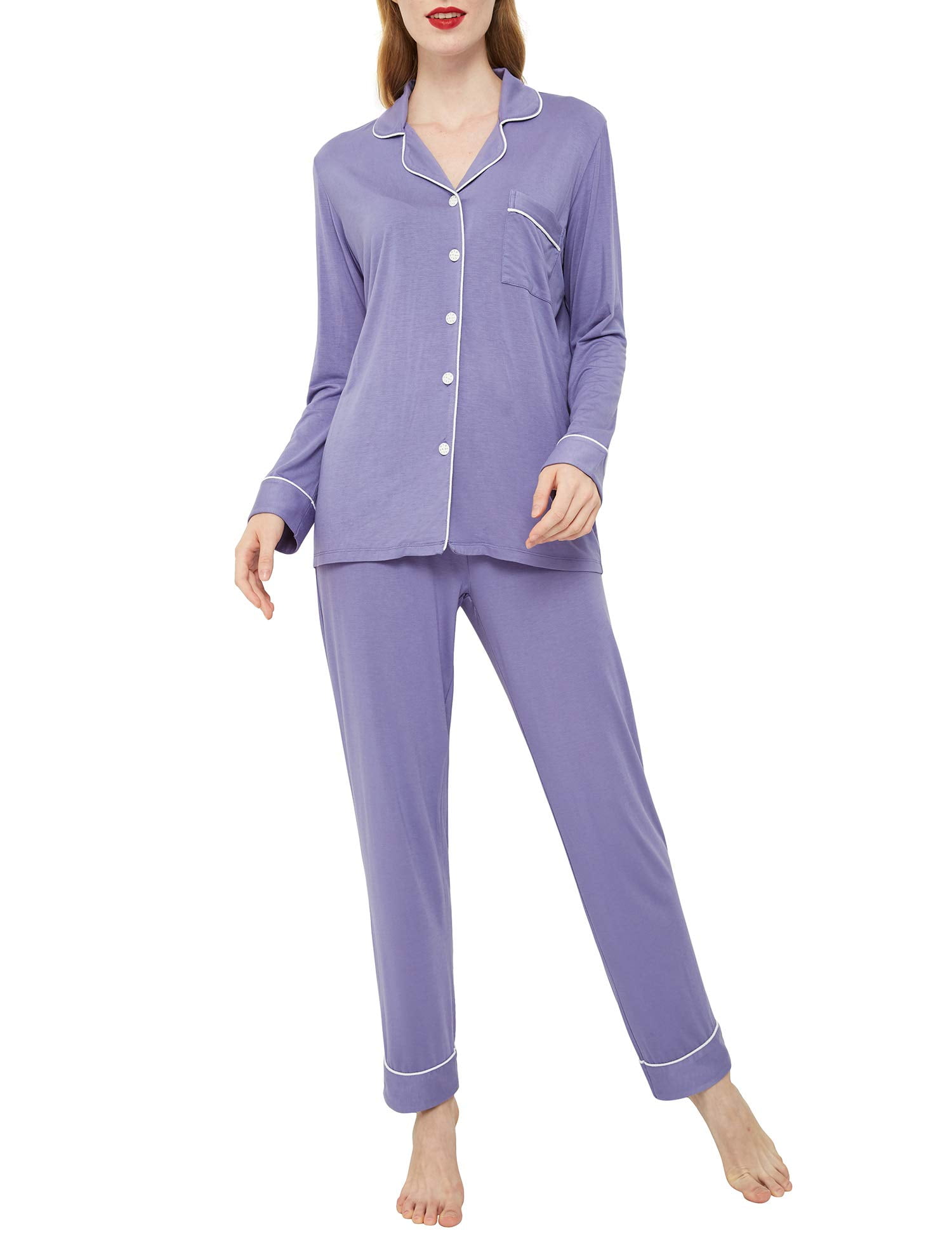 INNERSY Women Pyjamas Set Long Sleeve Button Down Nightwear Soft Loungewear 