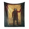 thumbnail image 1 of Fantasy Soft Flannel Fleece Throw Blanket, Scary Person with Rabbit at the Door People Acrylic Paint Print, Cozy Plush for Indoor and Outdoor Use, 60" x 80", Yellow and Black, by Ambesonne, 1 of 6