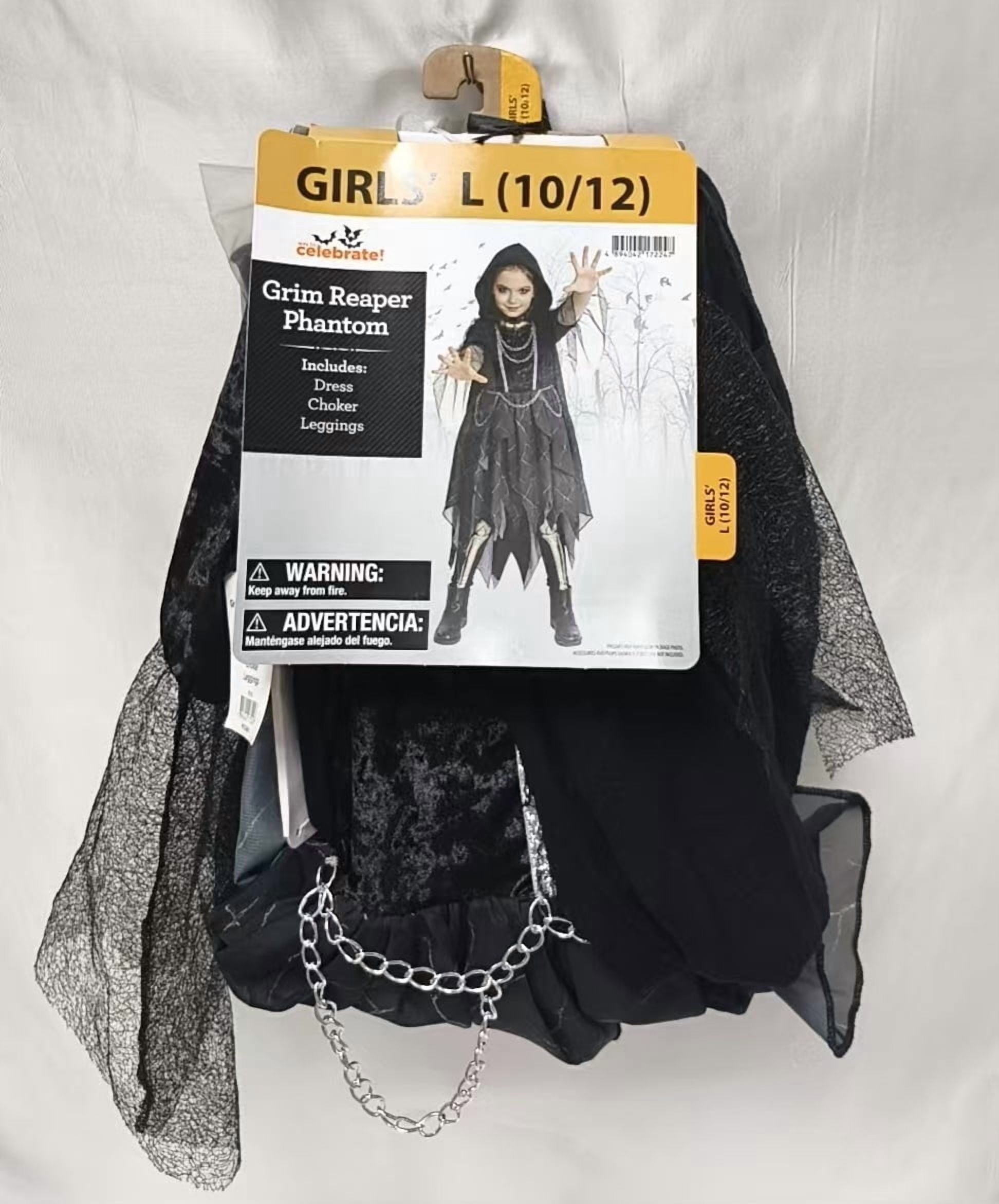 Grim Reaper Halloween Costume for Children, Girl's Size L (10/12), by Way to Celebrate
