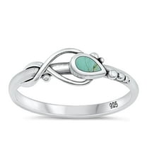 CHOOSE YOUR COLOR Simulated Turquoise Bali Teardrop Ring .925 Chic Sterling Silver Band Blue CZ Female Size 8