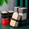 thumbnail image 2 of Fiambrera Negra + Bolsa Térmica - Diseño Bento Japonés 3 Cubiertos - Caja Bento de Bambú 2 Compartimentos Herméticos 1200 ML - Apto para Microondas y Lavavajillas - Fiambrera de Madera para Adultos y Niños Rojo Verde, 2 of 4