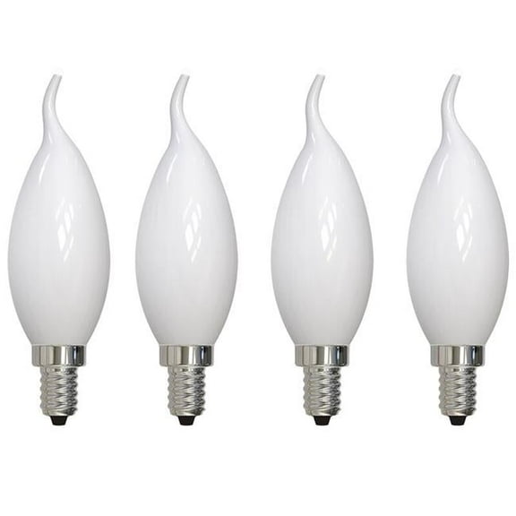 Pack of (4) 5 Watt Dimmable Milky Filament CA10 Candelabra (E12) LED Bulb - 500 Lumens  3000K  and 90 CRI