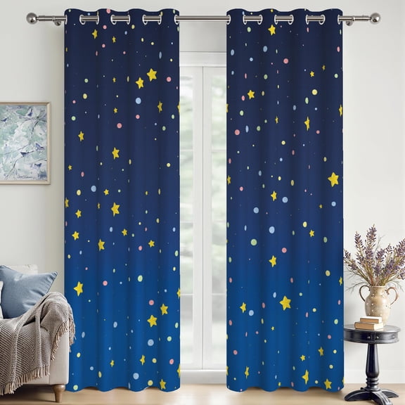 Aofoto Navy Blue Blackout Curtains for Kids Bedroom Layer Star Cutout Ombre Grommet Curtains,2 Panels, 52x84 inches