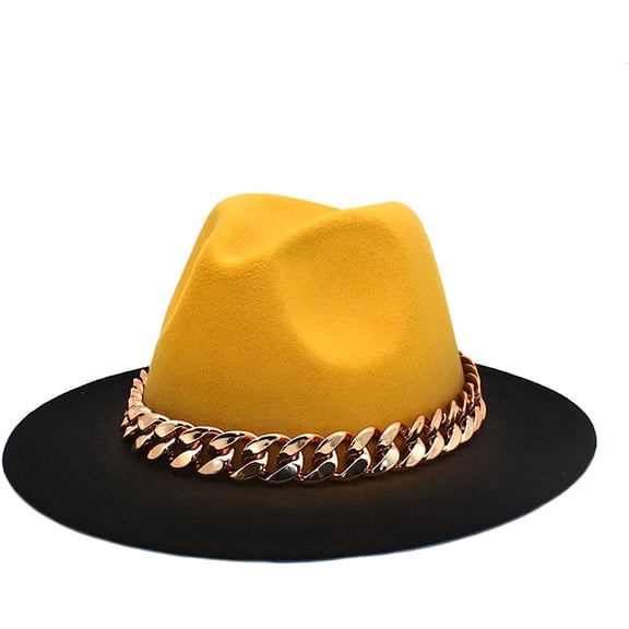 LINLIN Chain Brim Felt hat Bag Set, Fedora Hat Unisex Wide Brim Jazz Hat Gentleman Hat Panama Hat for Men & Women