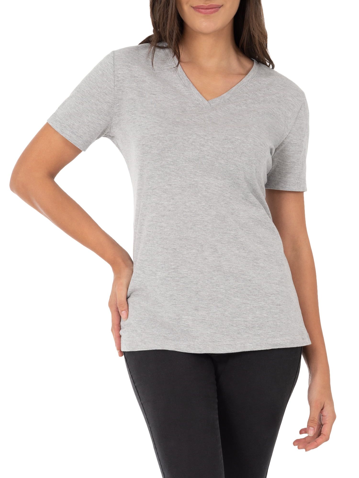 Womens Active V-Neck T Shirts Layering Short Sleeve Comfort Daily Wear Skating Basic Essential Tee 