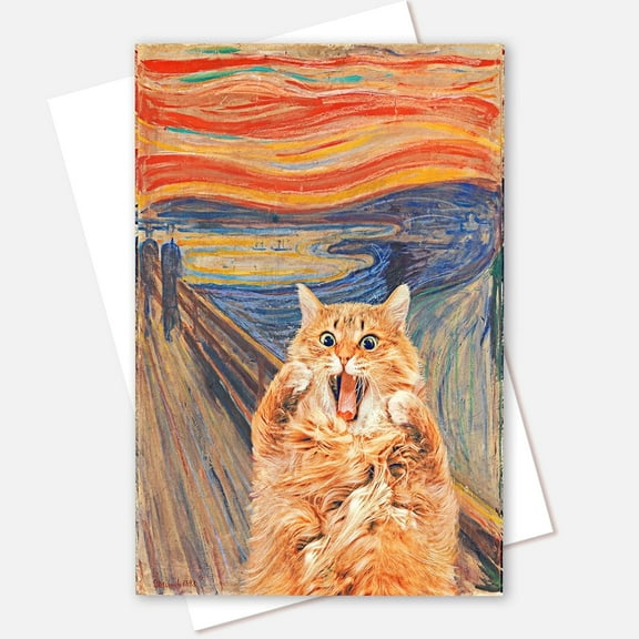 Aaheei Funny Bathroom Cat Canvas Wall Art Scream Cat Poster Vintage Adorable Canvas Wall Decor Contemporary Orange Gallery Prints Painting Home Decor for Bedroom Living Room