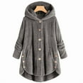 thumbnail image 2 of SDNall Women Plus Size Button Plush Tops Hooded Loose Cardigan Wool Coat Winter Jacket, 2 of 9