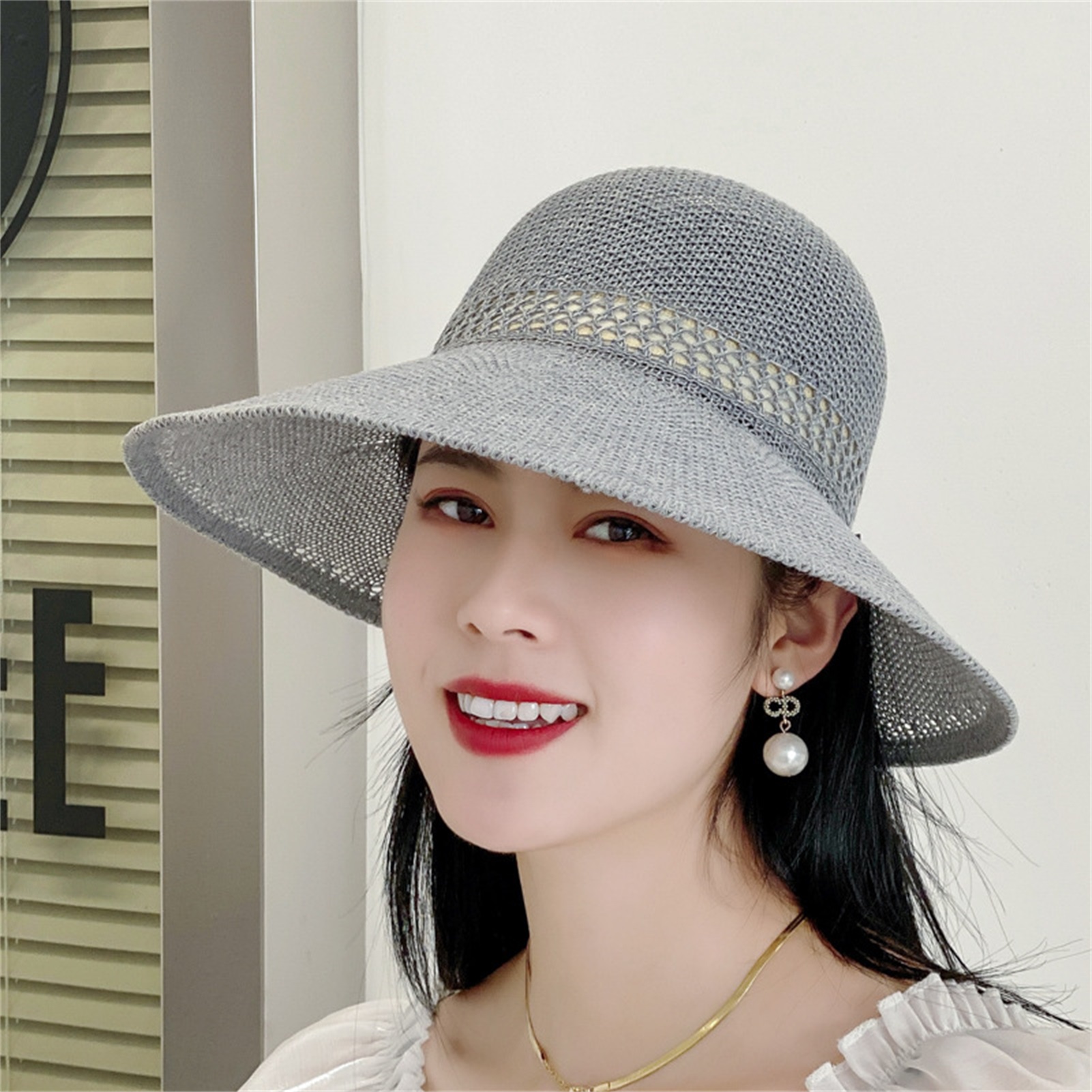 Foldable Womens Sun Hat Super Breathable Empty Top Bow Knot Hollow