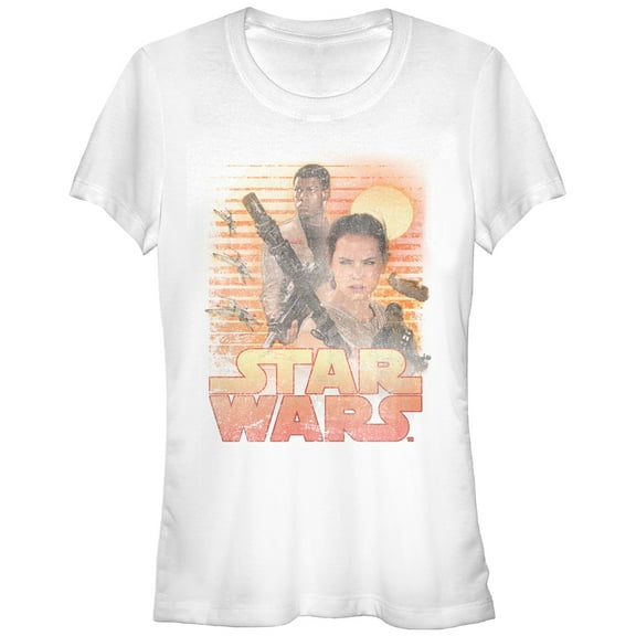 Junior's Star Wars The Force Awakens Classic Rey and Finn Graphic Tee White 2X Large